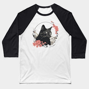 Black cat flower Baseball T-Shirt